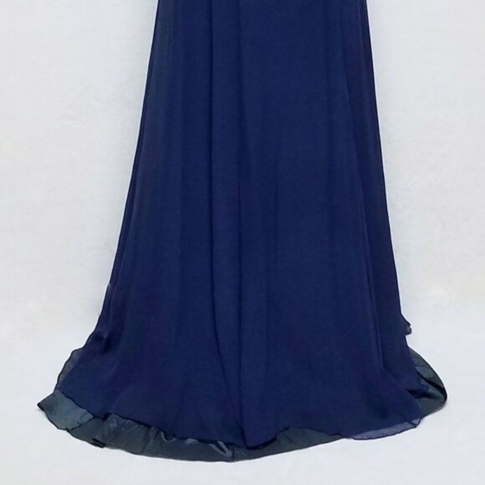 Rare Vintage 70s Blue Silk Chiffon Beaded Sequin High Neck Sleeveless Maxi Dress - Picture 6 of 14
